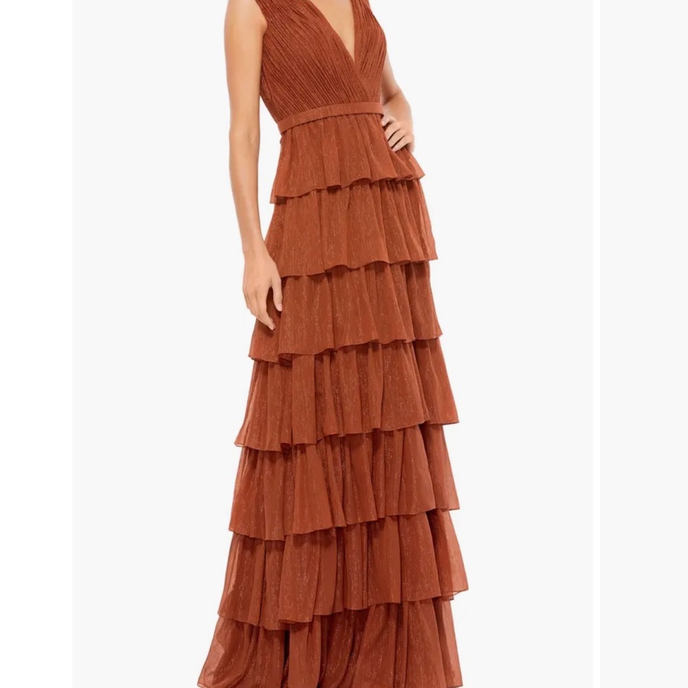 Mac Duggal Sparkly Ruffle Layered Dress Nutmeg Size 16 New with Tags